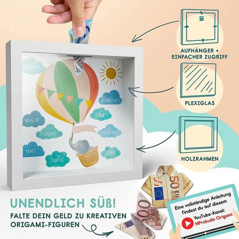 Kids Money Banks 3D Photo Frame Money Bank Hot Air Balloon Coin Saver Box Cash Protector Container For Desk Educational 5