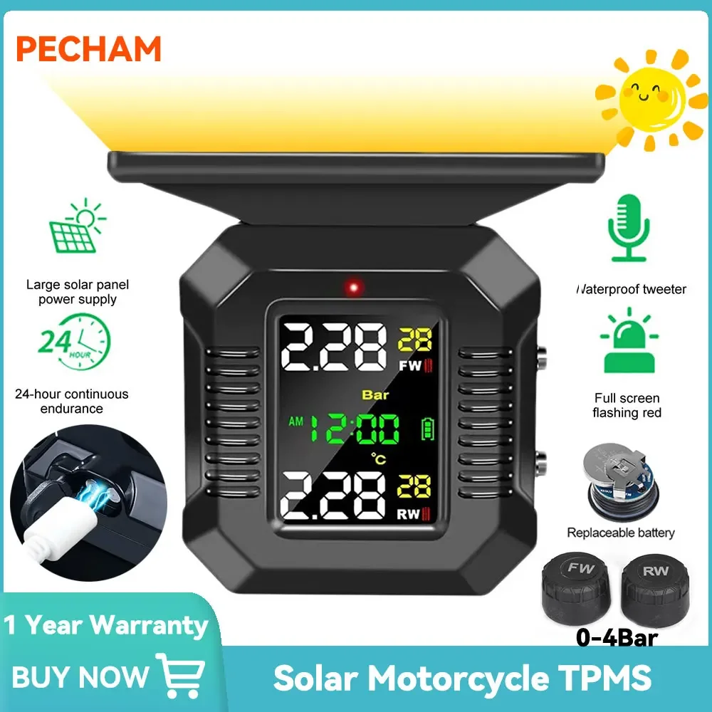 Solar motorcycle tire pressure monitor Motorcycle Tire Pressure Sensors Motor TMPS Tire Pressure Monitoring System Tyre External Sensor for Moto Motorbike