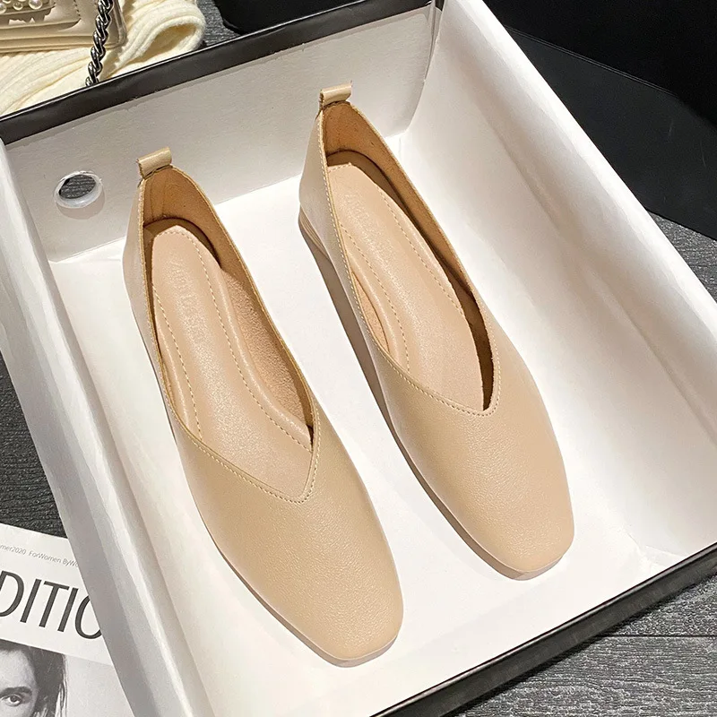 Women Shoes Women Flats Multi-color Low-heeled Square-toe Granny Shoes Shallow Mouth Casual