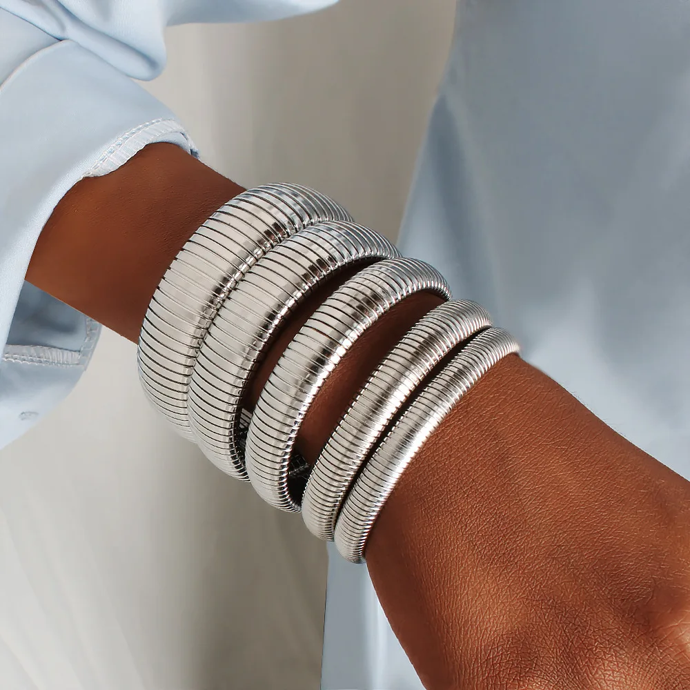 18k Gold Plated Titanium Steel Bracelet Vintage Elastic Gypsy Polishing Bangle For Women Girls Fashion Aesthetic Jewelry bangle bracelet