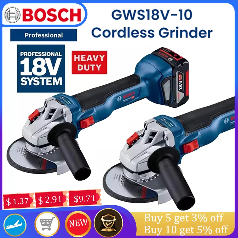 BOSCH Angle Grinder GWS18V 1000W Strong Power Brushless Motor Cordless Angle Grinder Polishing Cutting Machine Portable Polisher