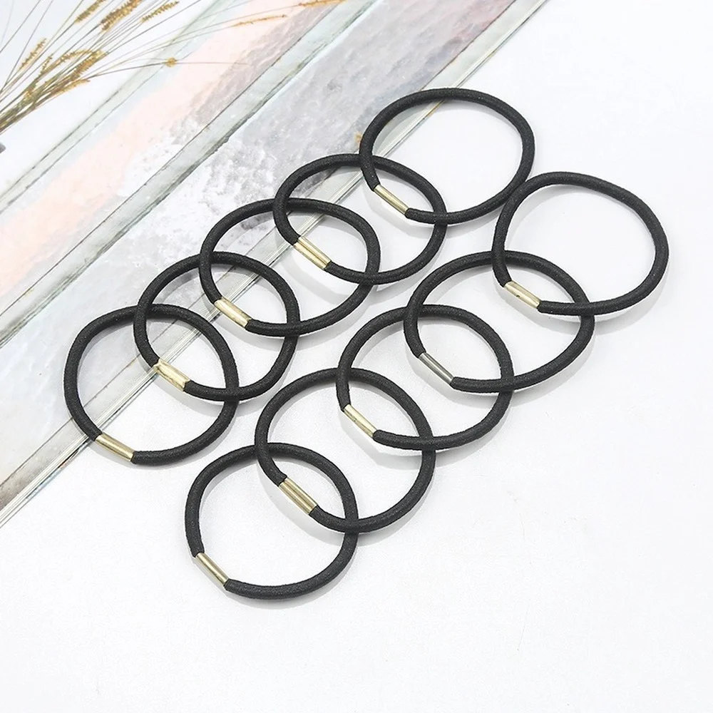 

10 Pcs/Set DIY Basic Iron Buckle Head Rope Women's High Elastic Thickened Hair Circle Black Hair Binding Rubber Band Wholesale