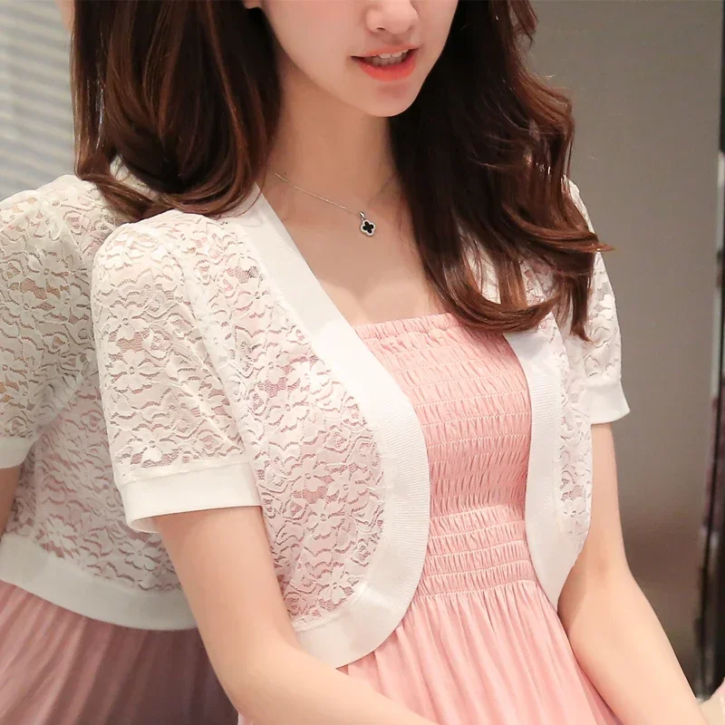 2024Women Bolero Summer White Black Short Sleeve Shrugs Lace Bolero Bridal Cape Evening Formal Party Dress Cape Shawls and Wraps