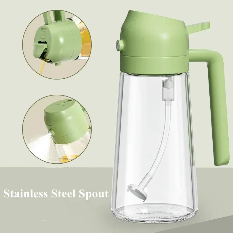 2-in-1 oil dispenser bottle 470ml leak-proof olive-oil spray seasoning bottle cooking tool
