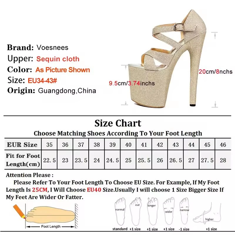 Cover Heel Buckle Sandals For Women Platform 20CM/8Inches Extreme high heels Model Catwalk Show Shoes Summer Gold Female Shoes