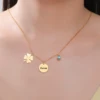 Lemegeton Personalized Name Necklace Single Sided Print Photo Necklace with Clover Birthstone Pendant Engraved Name Jewelry Gift