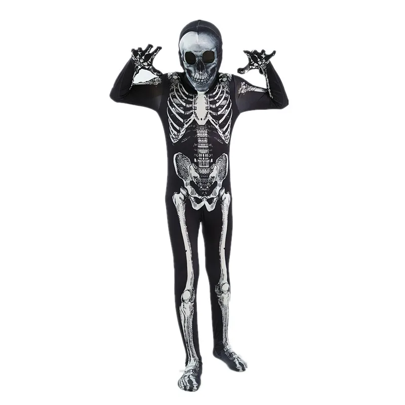Scary Halloween Horror Kids Hooded Costume Scary Skeleton Grim Reaper Costume Boys Spooky Costume Mardi Gras Party Costume - Image 4