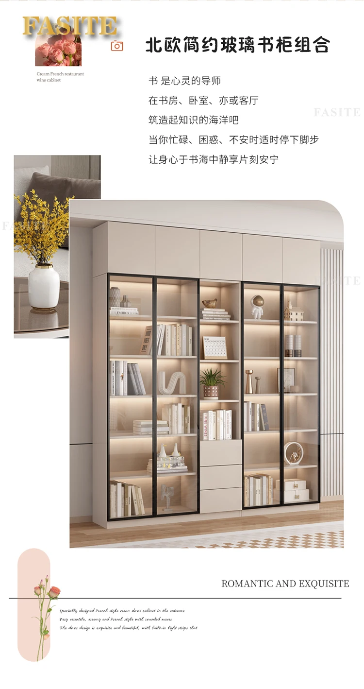 Description Picture 3 of itemLight luxury glass door bookshelf, living room floor to ceiling dustproof bookshelf, modern storage display cabinet