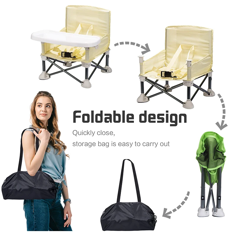 Folding Chair Baby Foldable Portable Dining Chair With Plate Seat Belt Children's Beach Chair Camping Child Comfortable Feeding Seat Baby