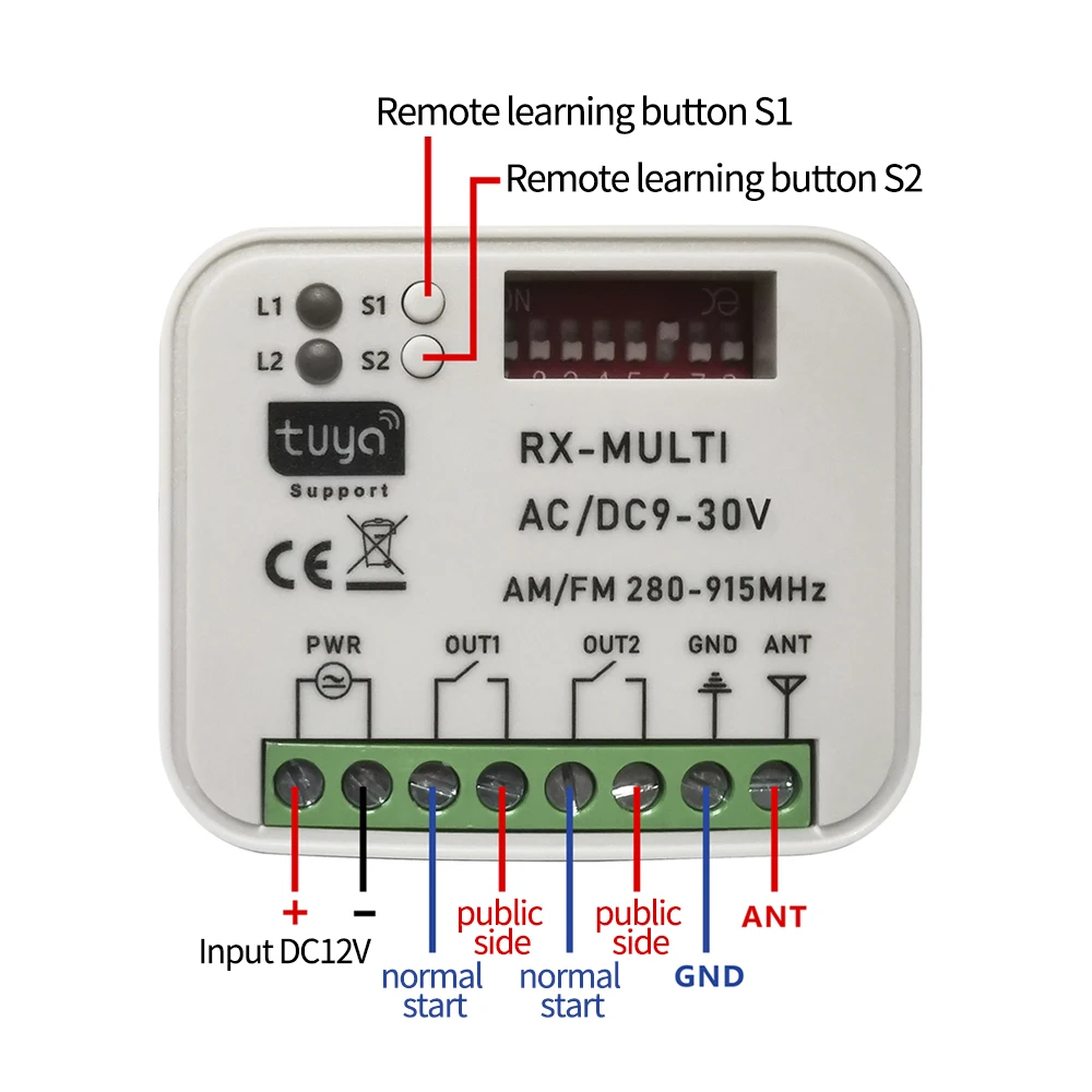 RX-MULTI 300-915MHz WIFI Smart Tuya Gate Receiver Garage Door Controller Fixed Rolling Code 433mhz 433.92 Opener 85-250V Switch