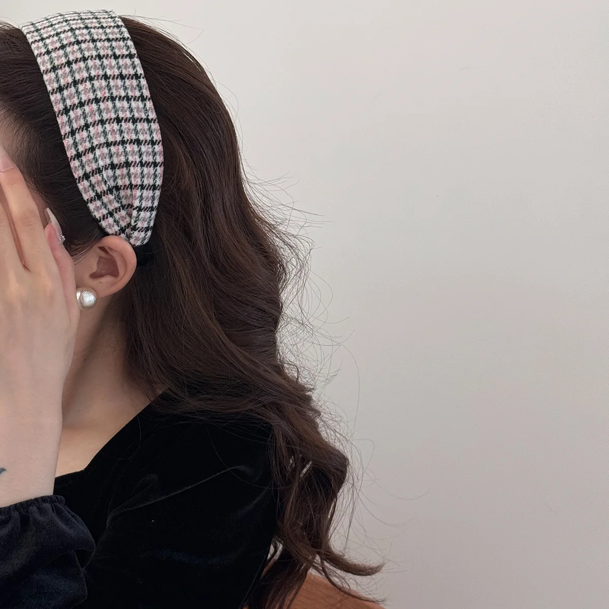 Korean retro plaid headband 2025 new for girl women hair band