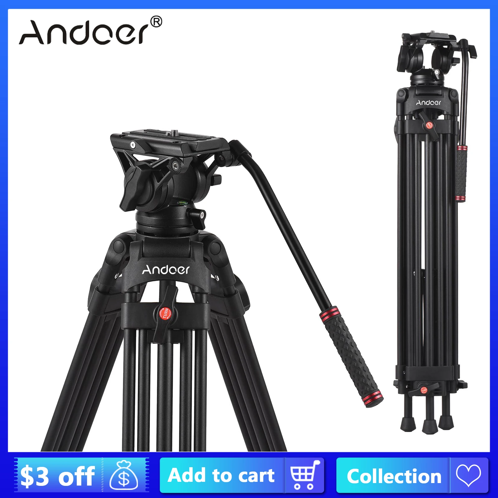 Andoer D1801 Professional Photography Tripod Stand Aluminium Alloy