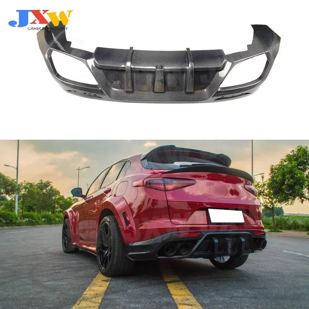 

Carbon Fiber Rear Lip Diffuser For Alfa Romeo Stelvio 2017-2019 FRP Fins Shark Style Skid Plate Bumper Protector Car Styling