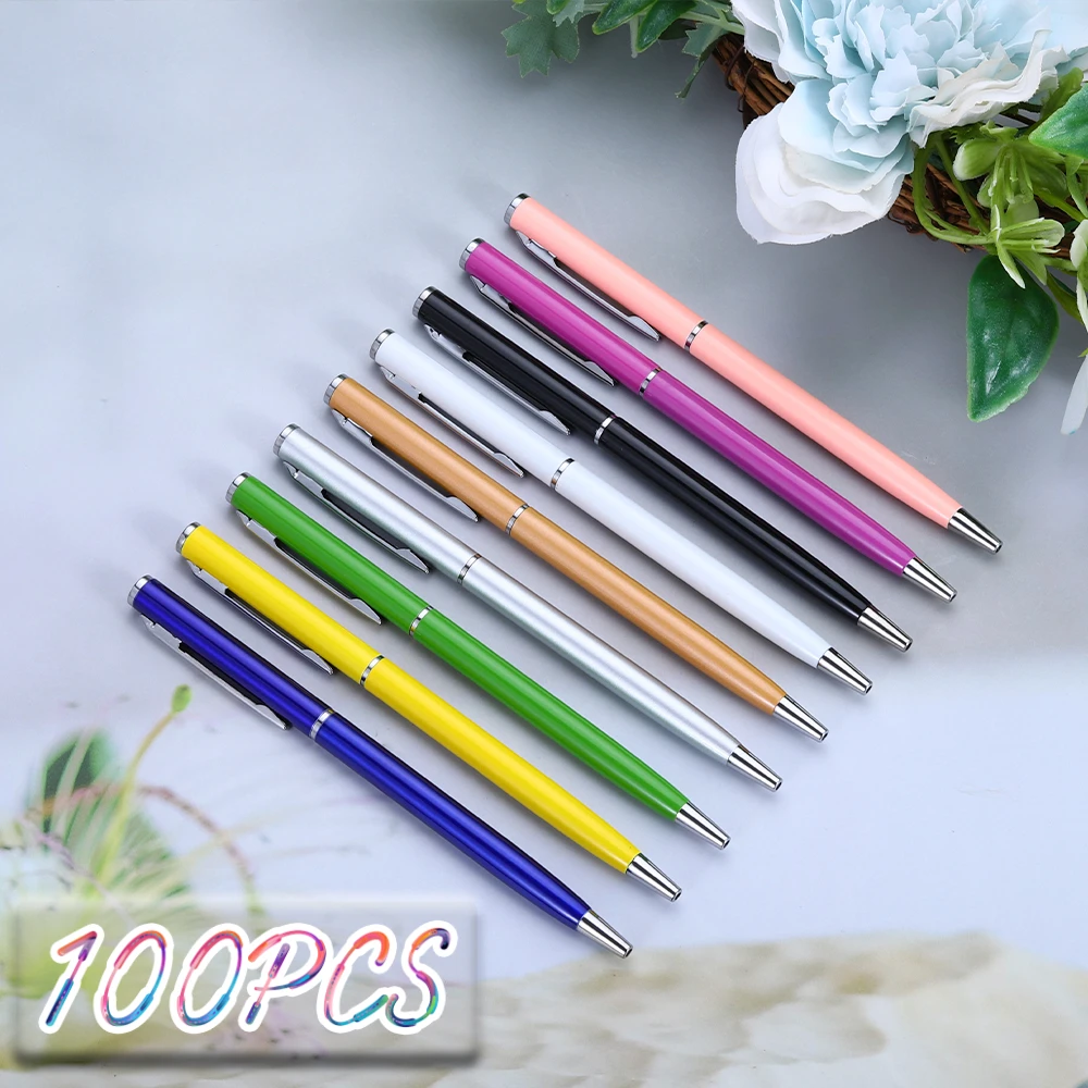 100pcs/lot New Metal Ballpoint Pen Writing 13 Colors Black Ink Wholesale Hotel Gift Business Office Ball Point Pen Supplies