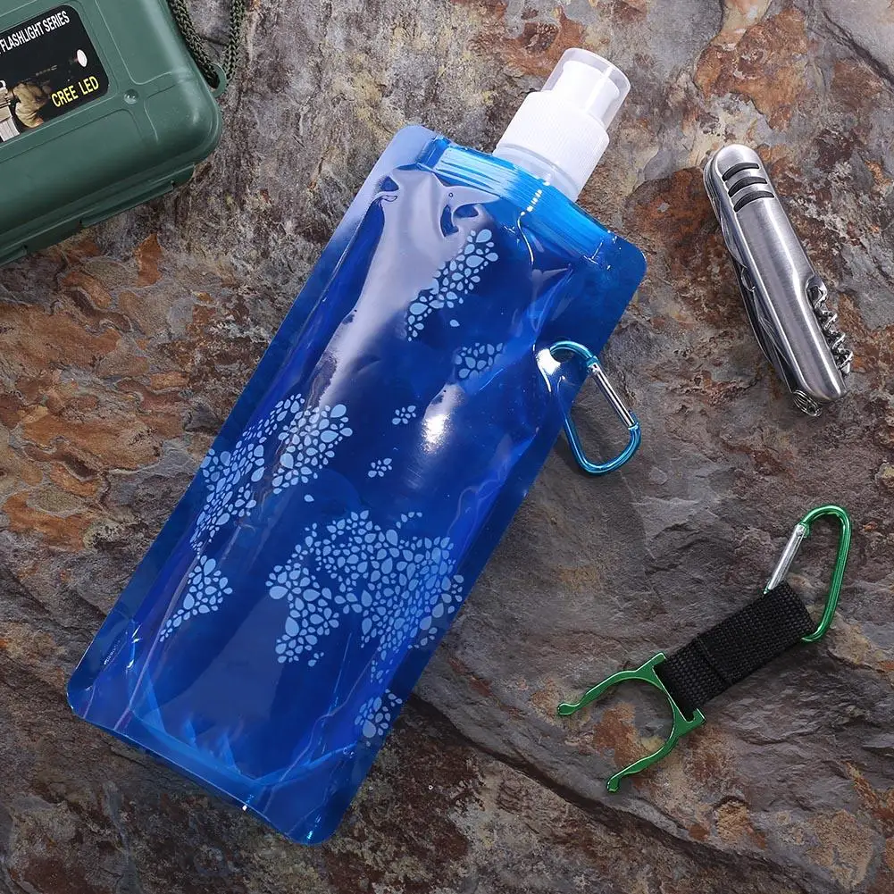 350ml/480ml Portable Ultralight Foldable Soft Water Bag Flask Bottle Outdoor Sport Hiking Camping Water Bag Folding Water Bucket 2