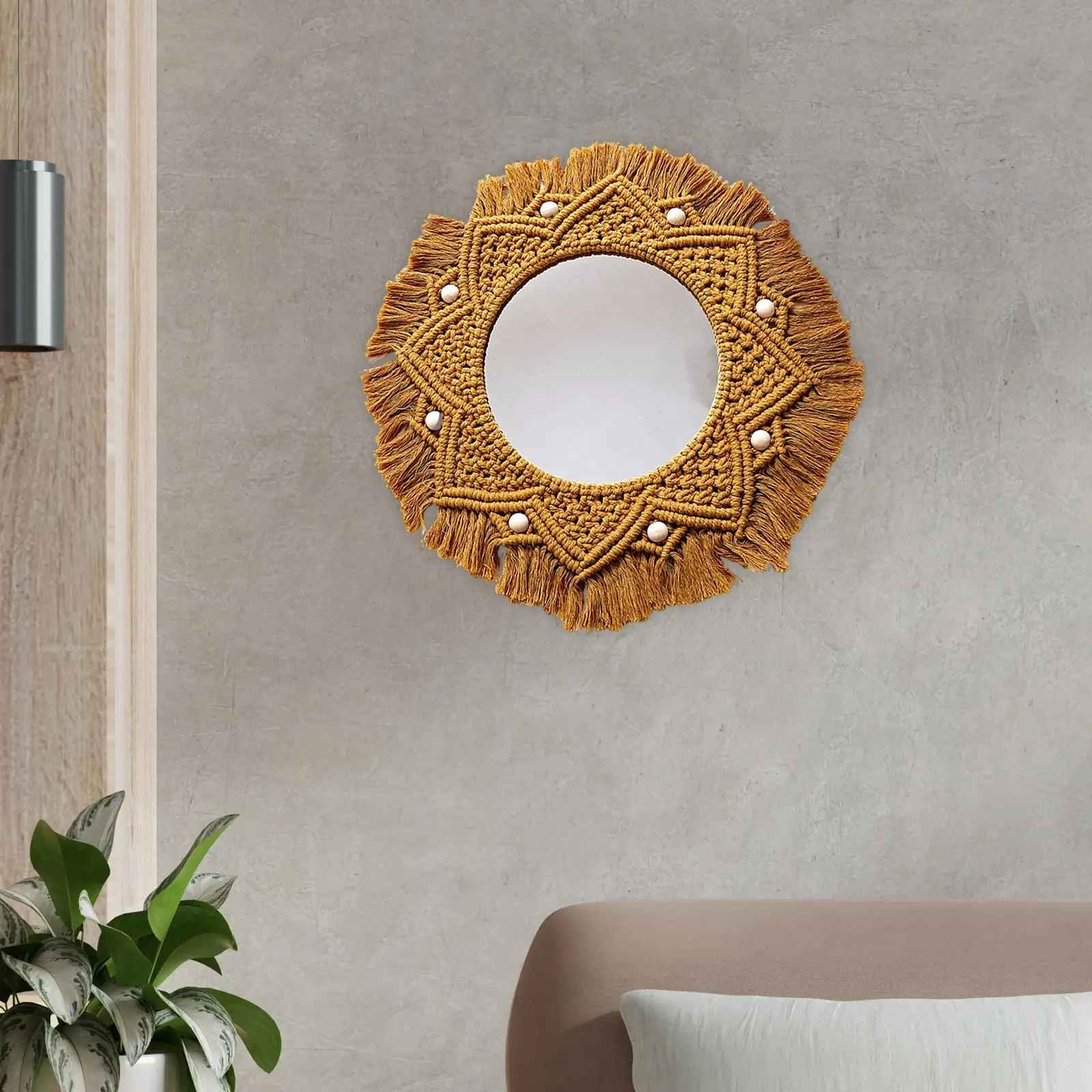 Macrame Fringe Hanging Mirror Wall Hanging Decoration for Entryway Bedroom Dorm 2