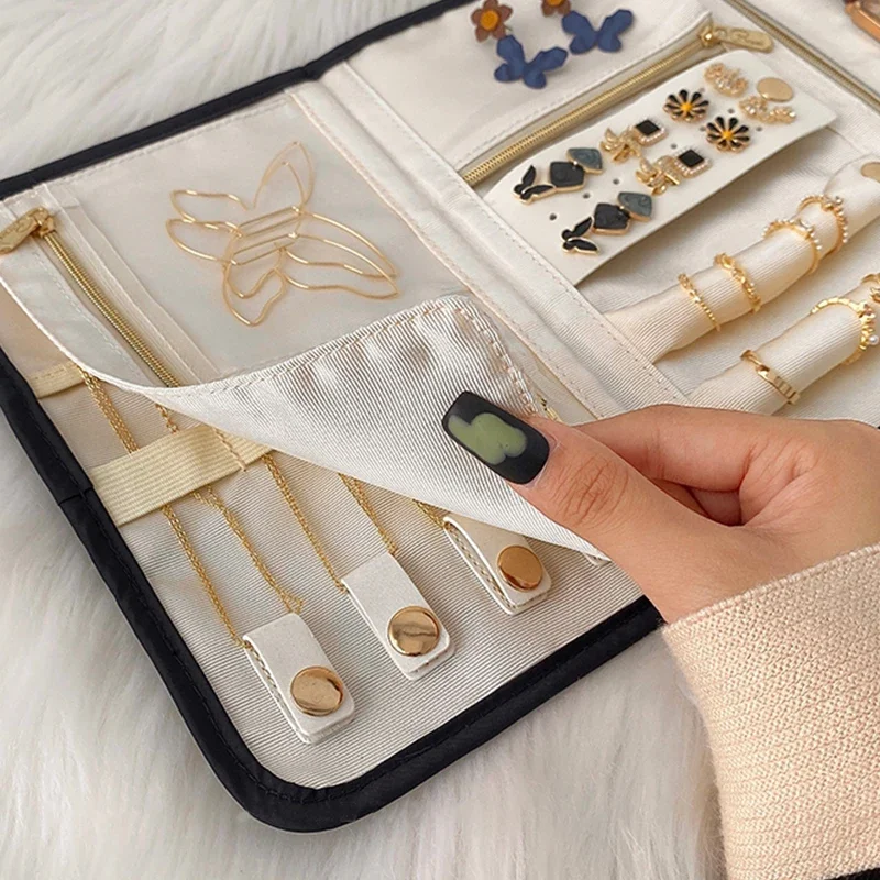 Portable Travel Jewelry Storage Bags Capacity Roll Foldable Jewellry Organizer Case for Rings Necklaces Packaging Holder Bag Box