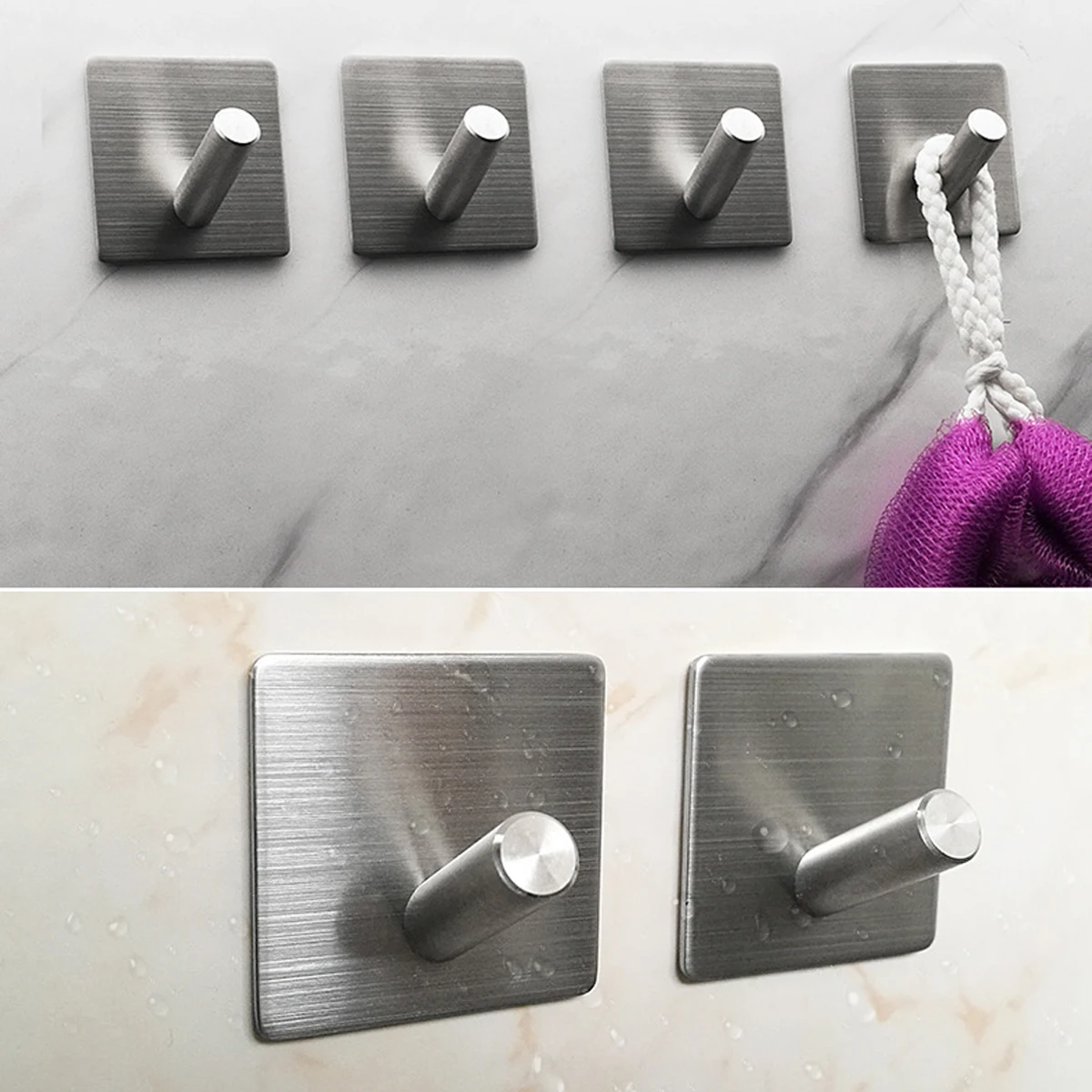 4PC Self-adhesive Hook Wall Heavy Duty Sticker Hooks Waterproof Stainless Steel Hanger Kitchen Bathroon Hooks