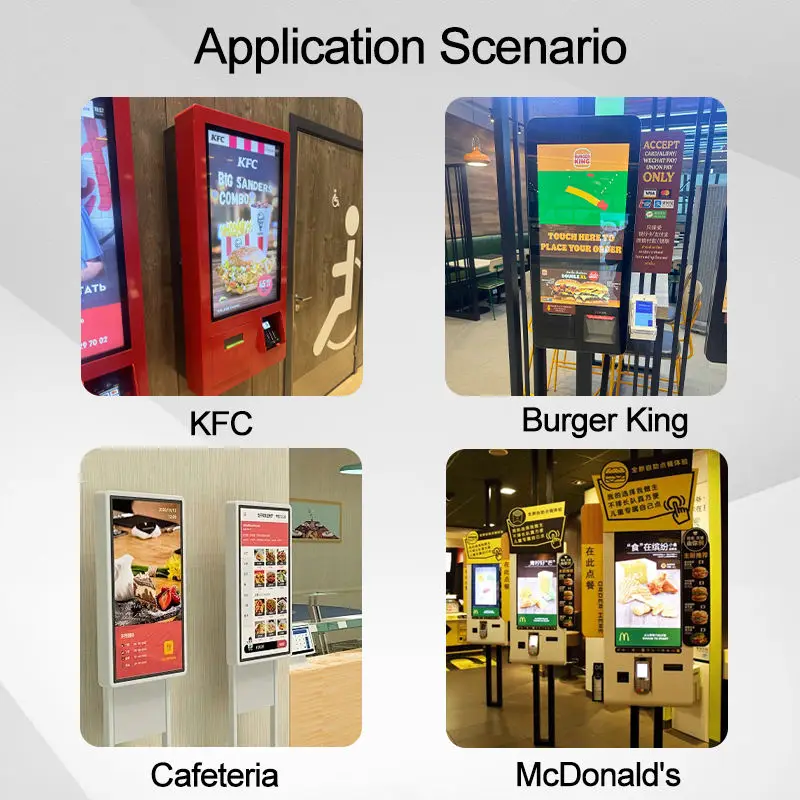 Wall Mounted 21.5 Inch Kiosk, Windows or Android Touch Screen Self Ordering Machine, Kiosk POS with 58/80MM Printer & Scanner