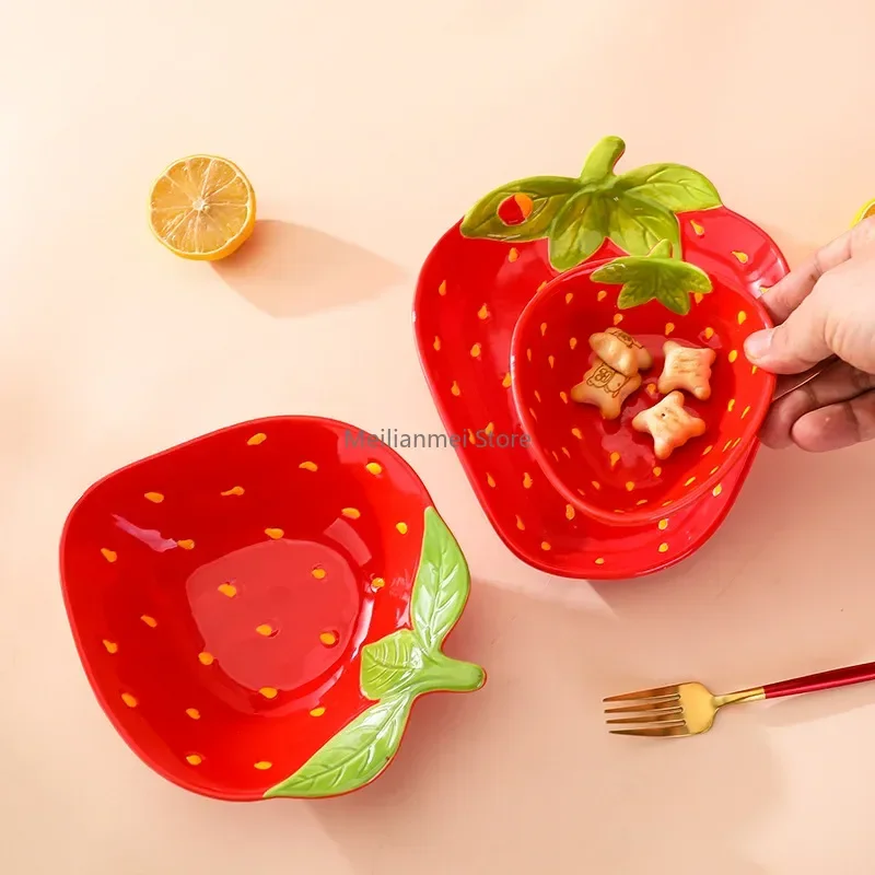Ceramic Strawberry plate Dish Tableware Cartoon Dessert Salad Bowl Dim sum Dish Fruit plates Ceramic Bowl Kitchen supplies