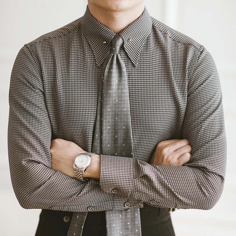 

Men's Autumn and Winter Shirt Top Men Plaid Leisure Men's Clothing Slim Casual Cotton Long Sleeve Fashion Man Blouses 2023 T42