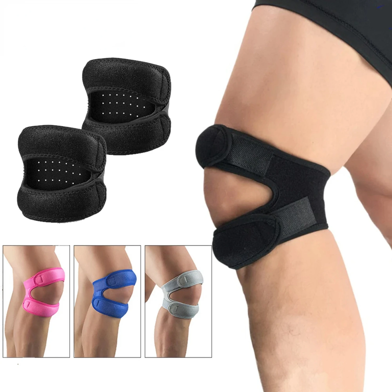1PC Sports Knee Support Double Patella Belt Elastic Bandage Sport Knee Pads Protector Band soccer basketball Open Brace
