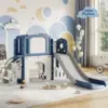 8-in-1 Toddler Play Tunnel & Slide Set – Blue, Single Box, Kids Indoor Outdoor Playground Climber with Basketball Hoop, Rocking