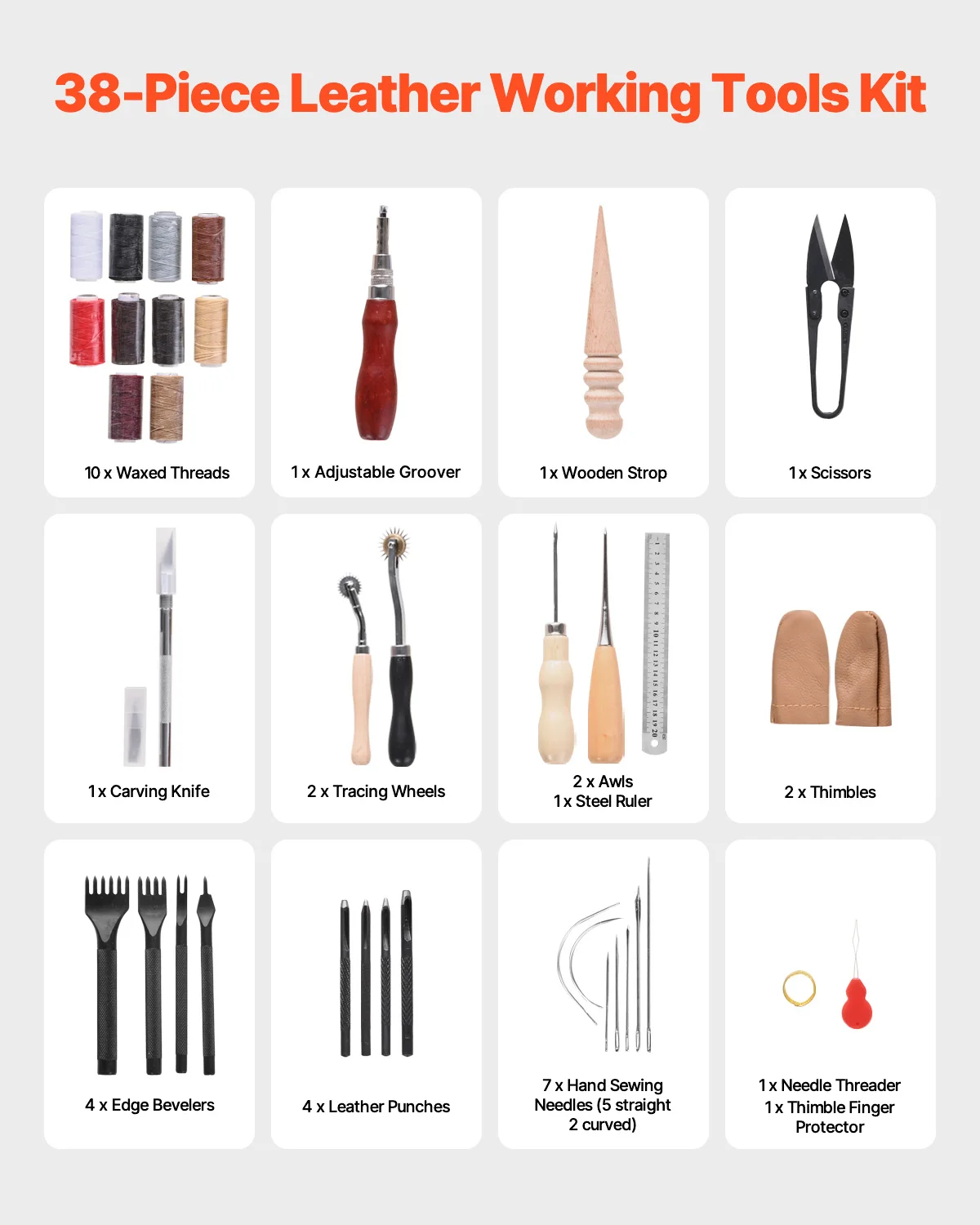 Leather Craft Tools Kit with Storage Bag for Sewing and Engraving