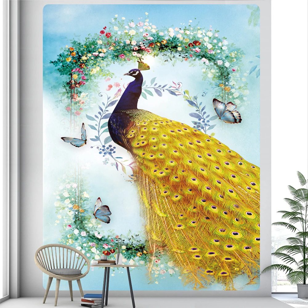 

Peacock flower fantasy art tapestry wall hanging bohemian style psychedelic Mandala home background wall cloth decoration