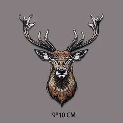 Elegant Deer Head Embroidery Iron - On Patch for Clothing and Bags - DIY Decorative Applique, 9x10 CM, Adhesive Back (Deer head)