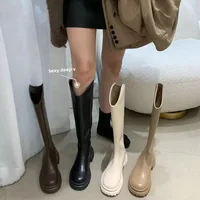 Ultra Soft Thick-Soled High-Top Long Boots Slimming Fleece-Lined V-Shape Knight Boots Rubber Material Summer Season China Origin
