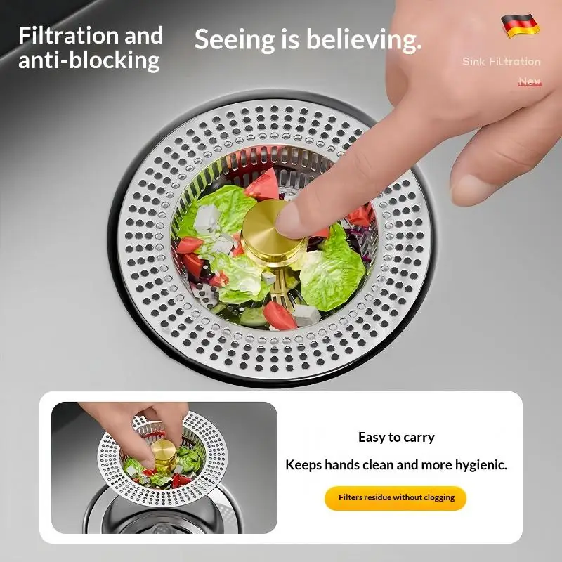 Premium Stainless Steel Anti-Clog Kitchen Sink Strainer with Basket Filter and Stopper