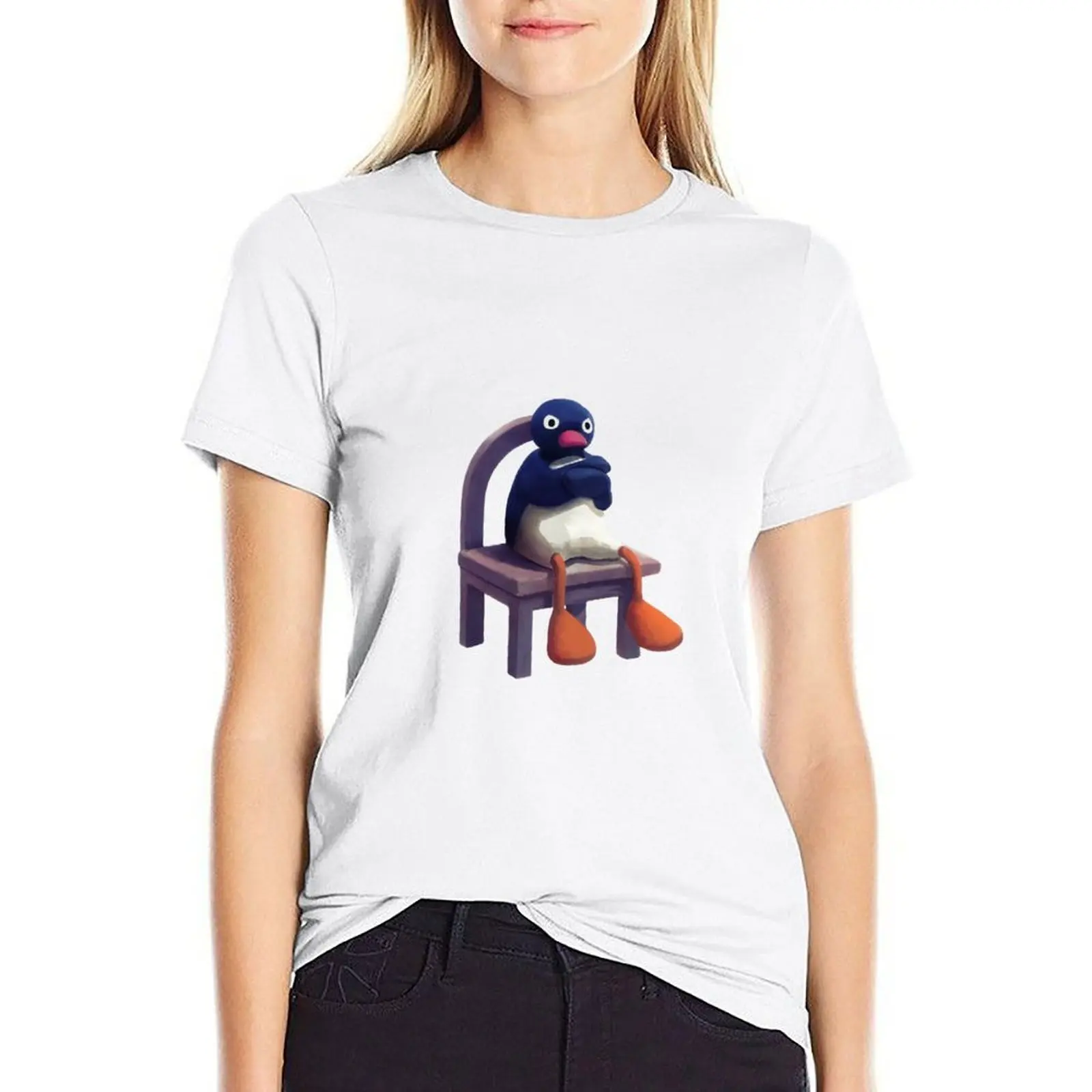 

Angry Pingu T-shirt summer clothes tops funny luxury designer clothing Women