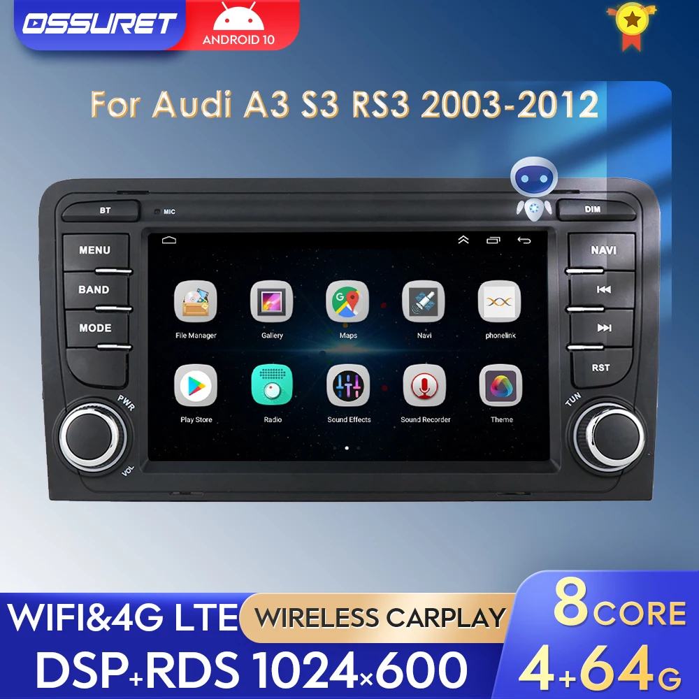 Автомагнитола на Android 10 мультимедийный проигрыватель для Audi A3 S3 RS3 2003-2012 Авторадио