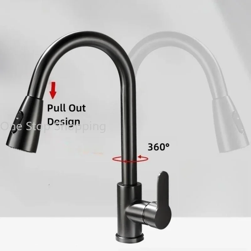 Matte Black Kitchen Faucet Single Hole Pull Out Spout 360 Degree Rotating Mixer Stream Sprayer Head Hot And Cold Mixer Tap