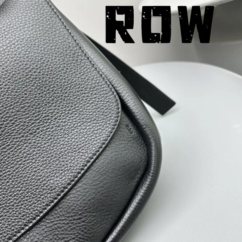 R0W 2023 여성용 블랙 대각선 스트래들 숄더백, 마그네틱 버클 디자인 소가죽 우체부 가방