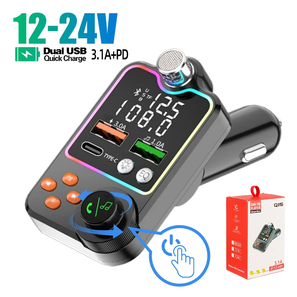 Transmisor FM Bluetooth 5,0 para coche, Cargador USB Dual para coche, PD  tipo C, carga rápida, receptor de Audio manos libres, reproductor MP3 ZW