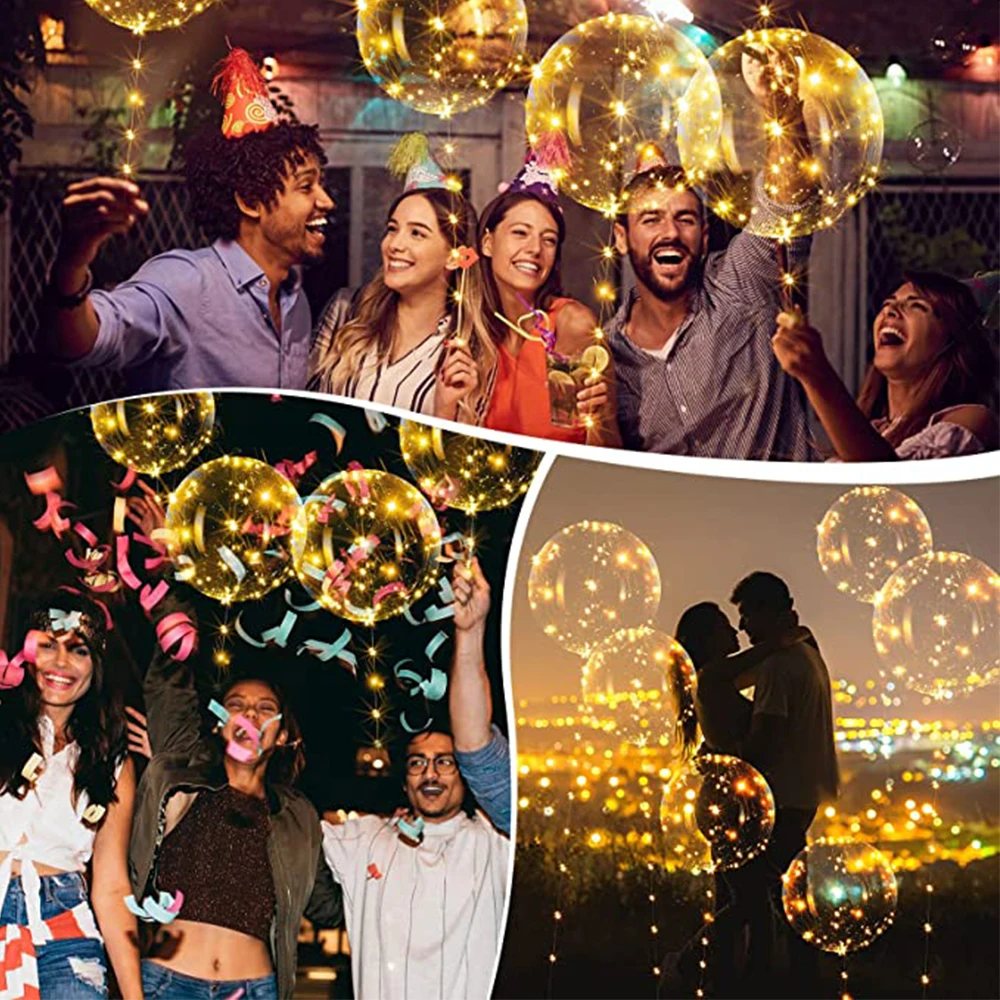 10Pcs LED Balloons Luminous BoBo Light Up Flashing Helium Balloon Warm Colorful Lights Glowing Supplies Wedding Party Decor