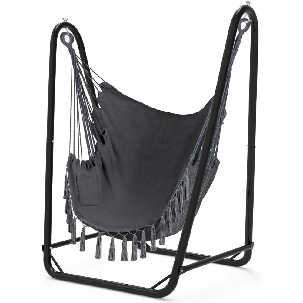 

Unique U-Shaped Hammock Chair with Stand,Sturdy & Rust-Resistant,Free Gray Cotton Hammock Chair