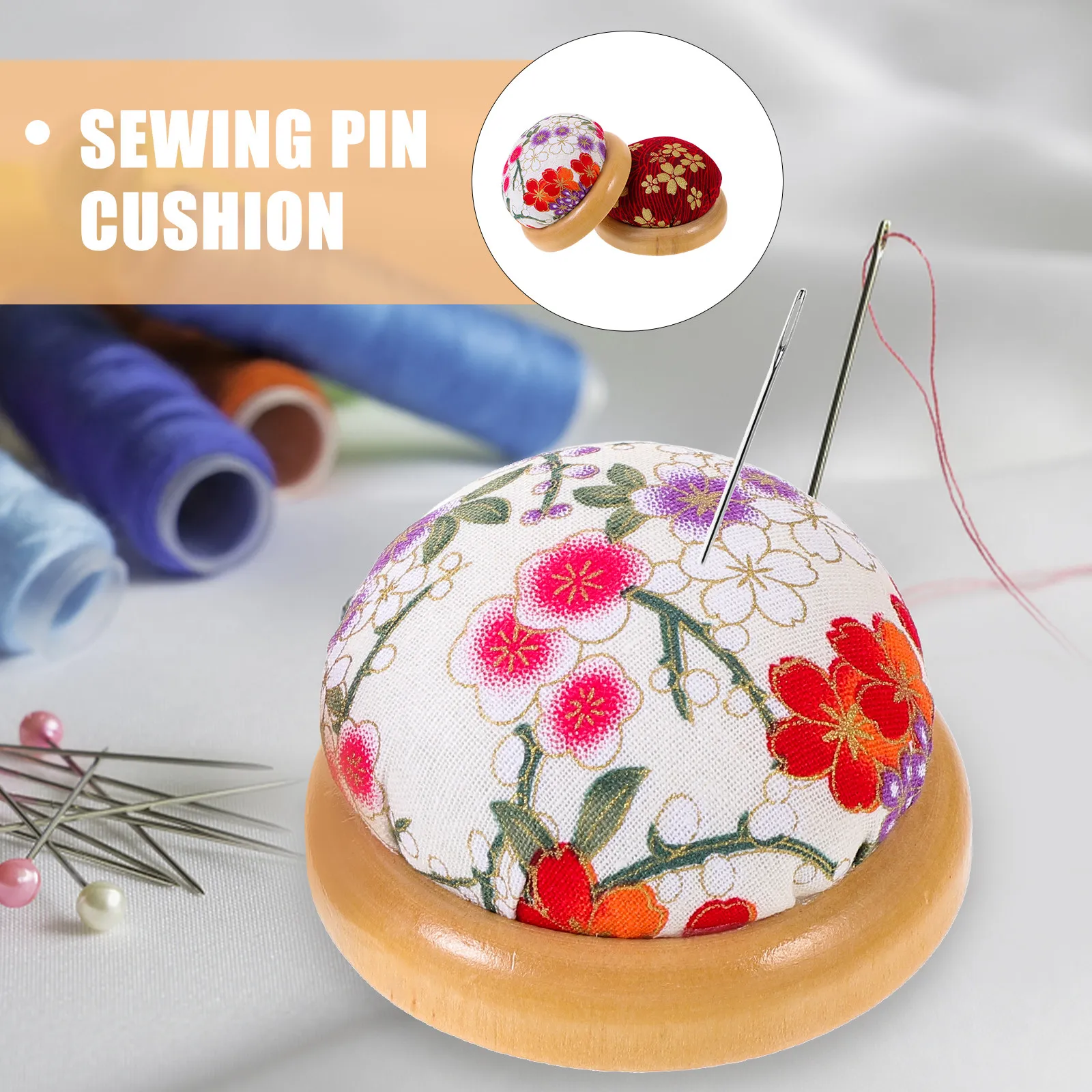 2 Pcs 핀 쿠션 벚꽃 프린트 바늘 홀더 바느질 바늘 쿠션 공예 가니저 보관함 일본식