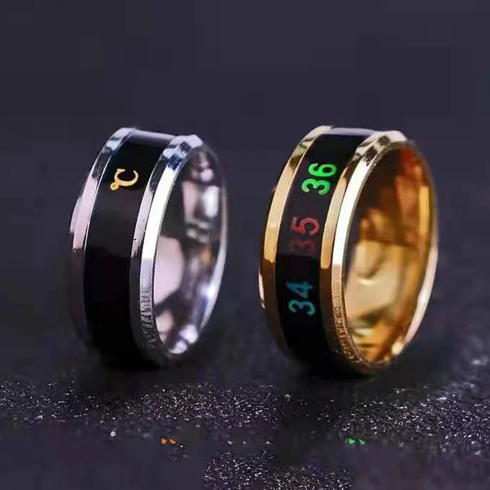 Anello di visualizzazione caldo intelligente in acciaio inossidabile Coppia creativa Gioielli con dita Anello di cambio della temperatura corporea Trasporto di goccia
