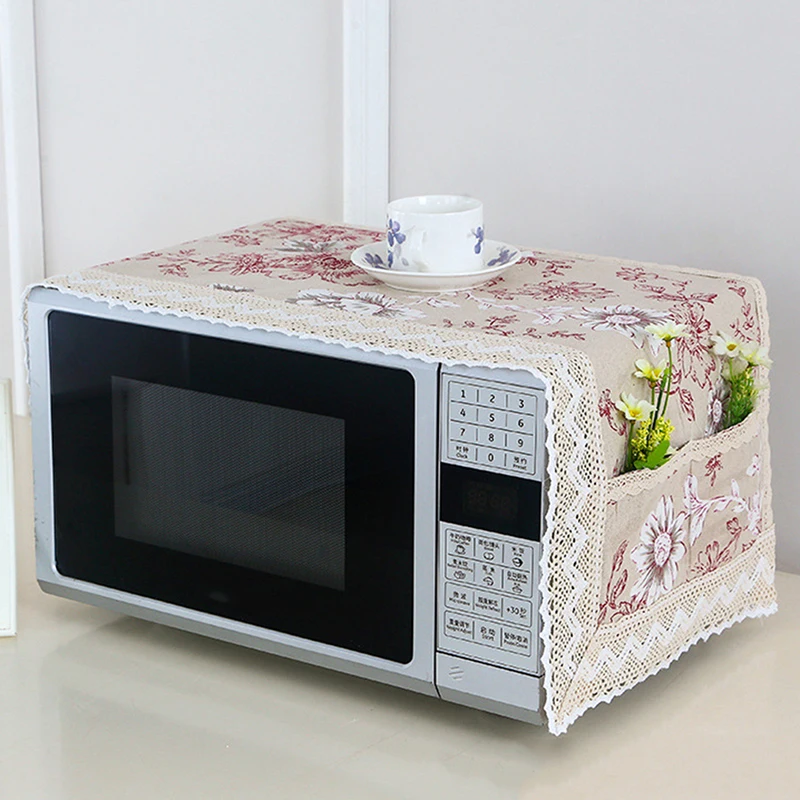 Cotton Linen Microwave Oven Cover Microwave Hood Oil Dust Cover With Storage Bag Kitchen Accessories Supplies Home Decoration microwave food cover microwave dust cover kitchen dust cover