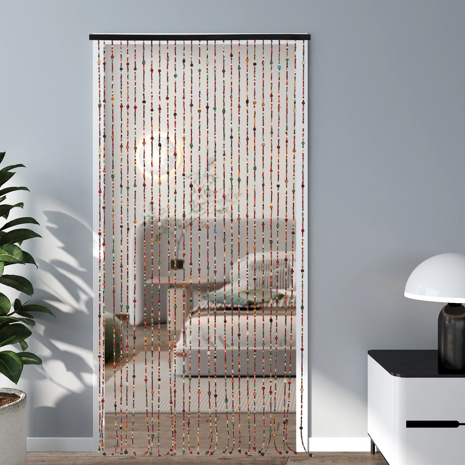 

Multicolor Natural Wooden Beads Door Curtain 90*180cm Bamboo Like Door Drape Window Doorway For Any Room