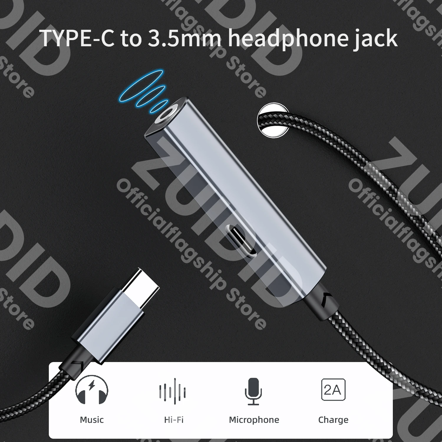 2in1 USB C to 3.5mm/Type C Aux Audio Adapter 2A Fast Charging 16Bit/48KHz DAC Aux Headphone Converter For iPhone 15 iPad Samsung