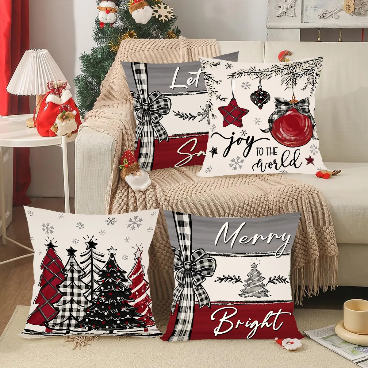 Festive Christmas Decorative Pillow Cover - Holiday Accent Cushion