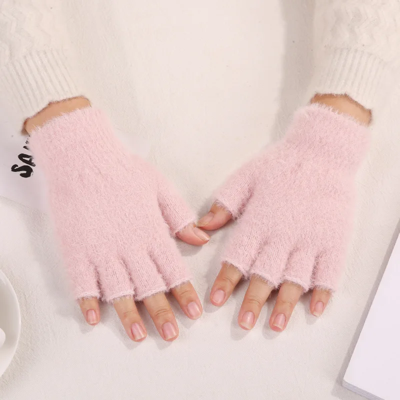 

Winter Adult Ladies Thermal Knitted Gloves Outdoor Boys Half Finger Exposed Touch Screen Solid Color Nylon Half Finge Mittens 40