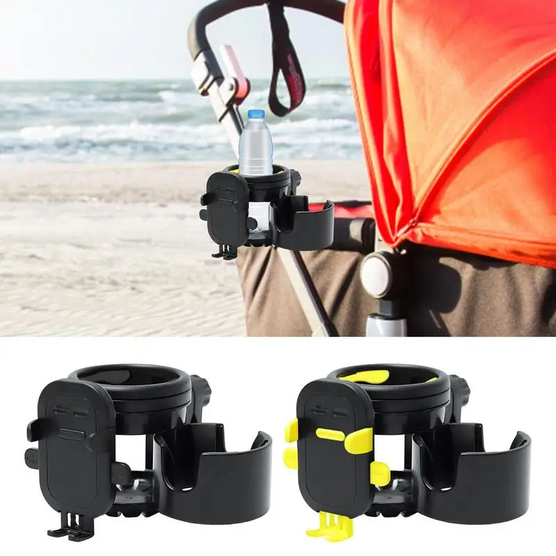 

Stroller Cup Holder With Phone Holder 2 In 1 Stroller Cup Holder Phone Stand Multifunctional 360 Rotatable Wheelchair Cup Holder