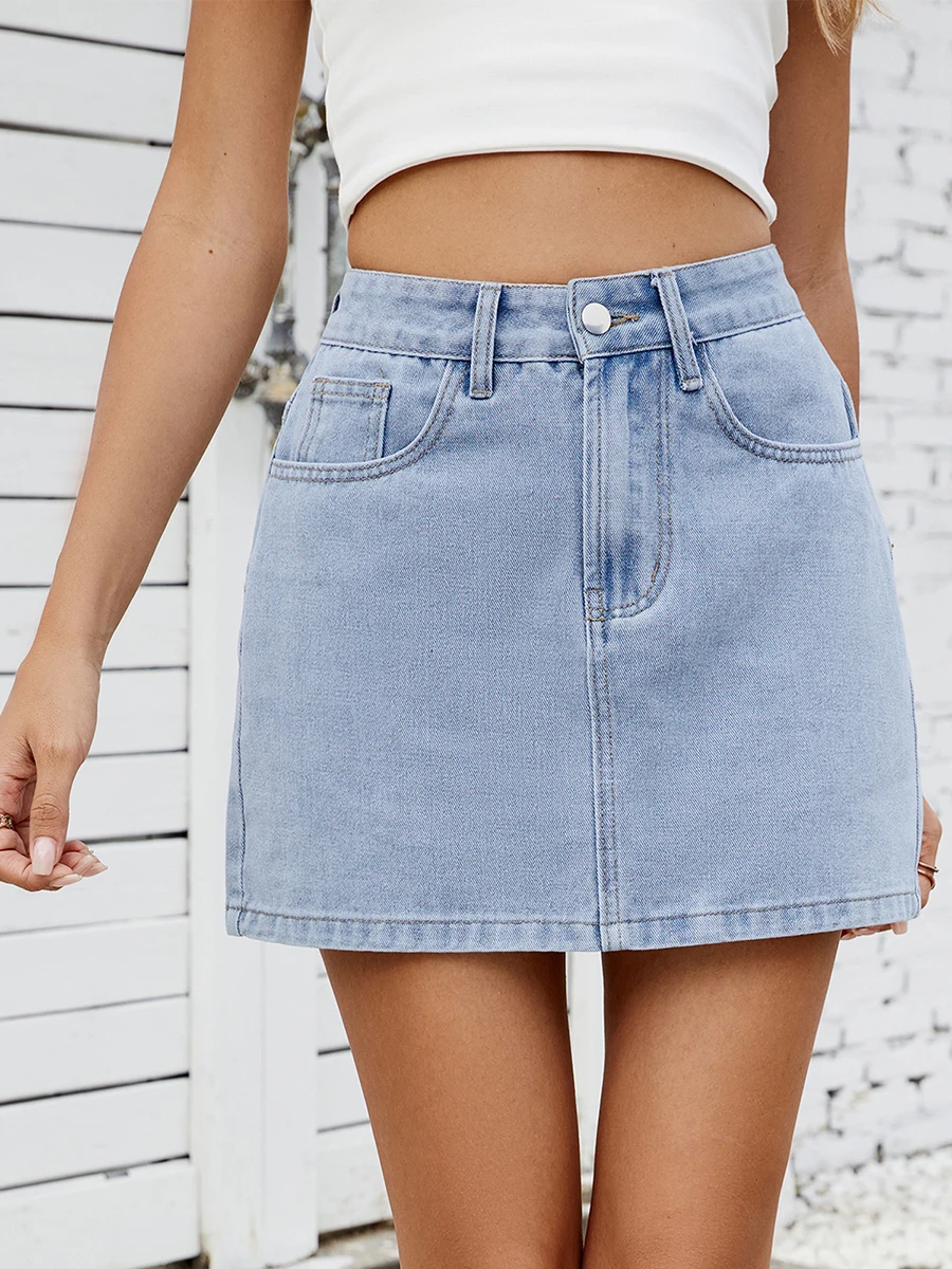 Women s Distressed Denim Skirts Vintage High Waist Solid Color Jean Mini Skirts A-line Skirts Casual Streetwear Fashion