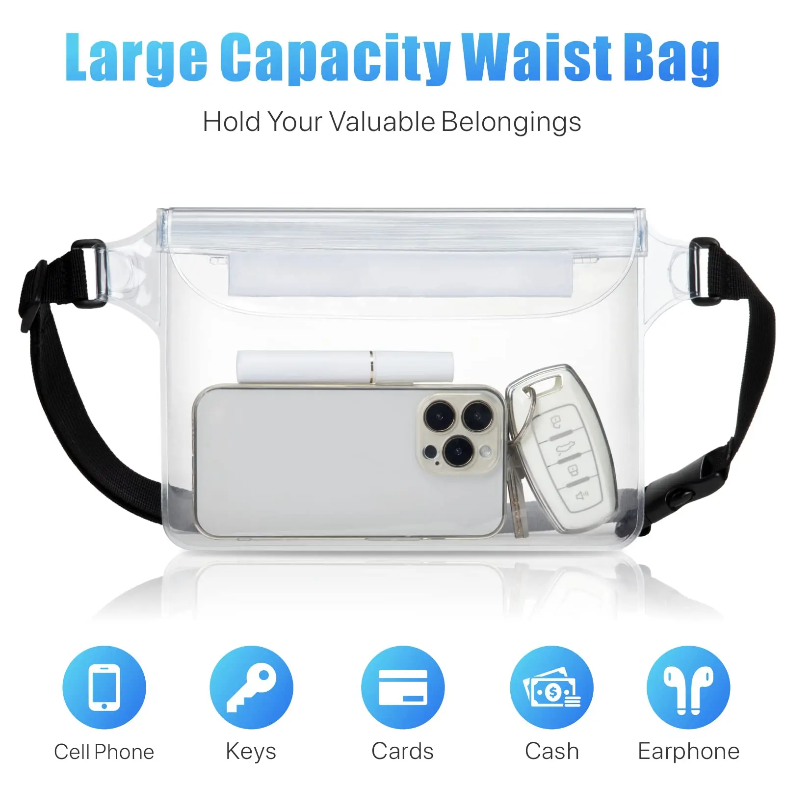 Waterproof Phone Pouch Adjustable Waist Strap Dry Bag Keep Phone Valuables Safe Beach Swimming Kayaking Boating Fishing