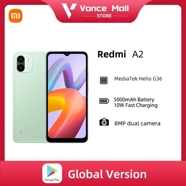 Móvil  Xiaomi Redmi A2, Negro, 64 GB, 3 GB RAM, 6.52 HD+ Dot Drop  Display, MediaTek Helio G36, 5000 mAh, Android